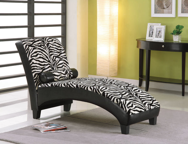 Lounge Chaise with Pillow, Zebra Fabric & Black PU - Black Bycast PU, Fabric,  Zebra Fabric & Black PU