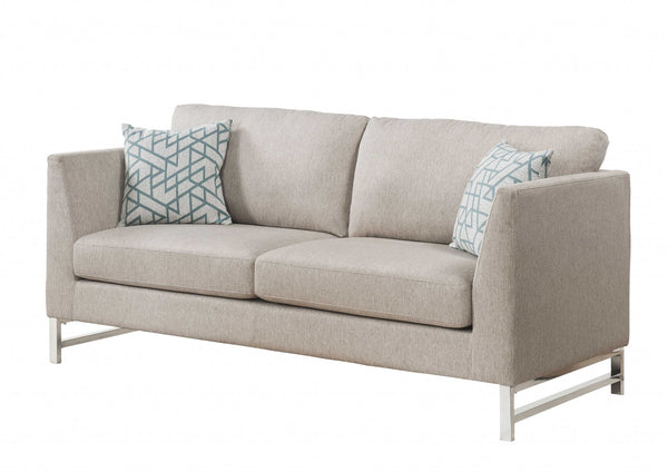 35' X 78' X 36' Beige Linen Upholstery Metal Leg Sofa w2 Pillows
