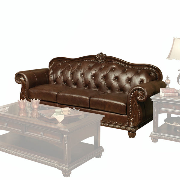 37' X 94' X 42' Espresso Top Grain Leather Match Upholstery Wood Sofa