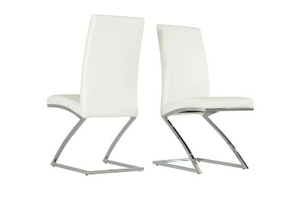 Set of 2 Modern White Faux Leather and Chrome Dining Chairs
