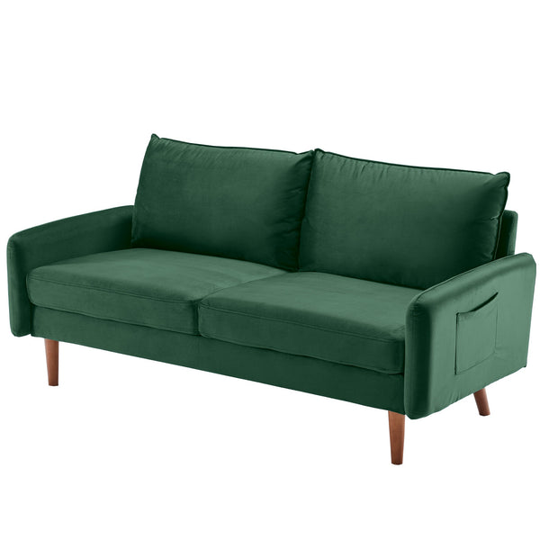 Green Contemporary Velvet Sofa with Side Pockets