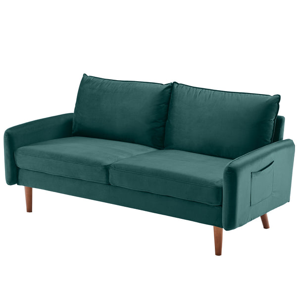 Teal Contemporary Velvet Sofa with Side Pockets