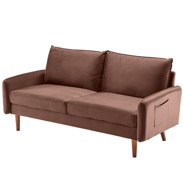 Pink Contemporary Velvet Sofa with Side Pockets
