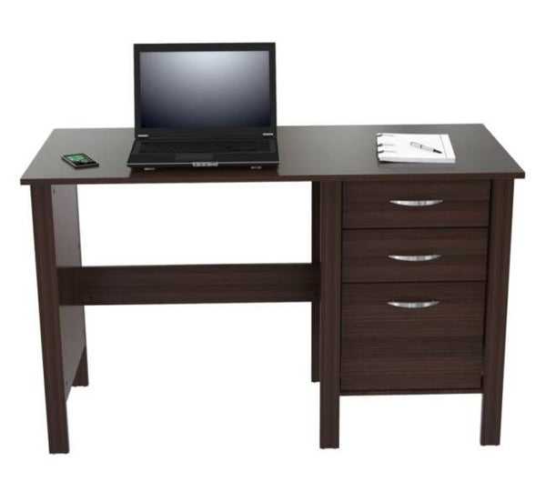 Espresso Finish Wood Writing Desk with Three Drawers