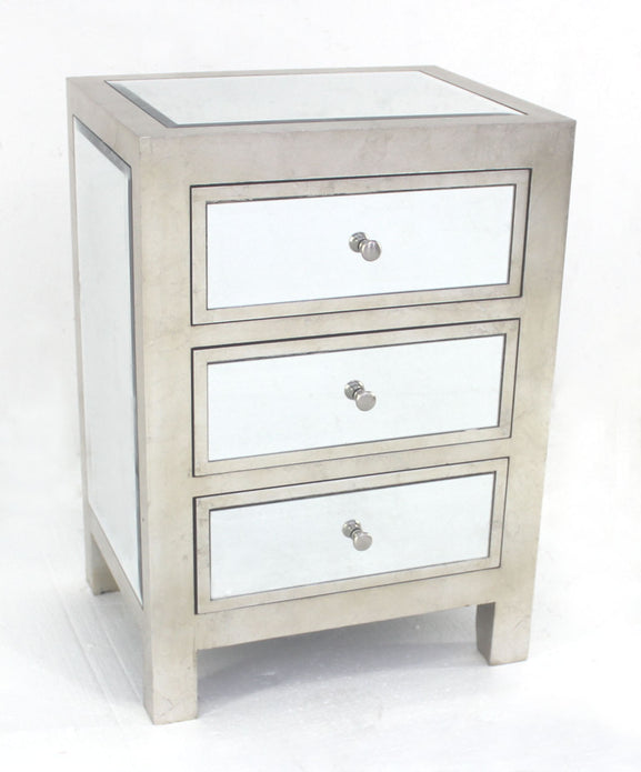 16 x 20.25 x 28.5 Silver 3 Drawer Modern Mirrored - End Table