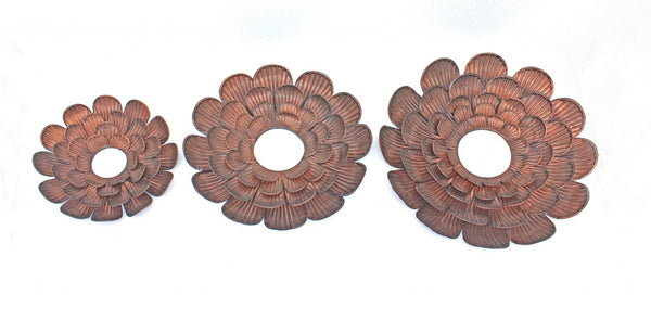 31 x 31 x 3.5 Copper 3 Piece Vintage Blooming Flower Metal - Wall Mirror