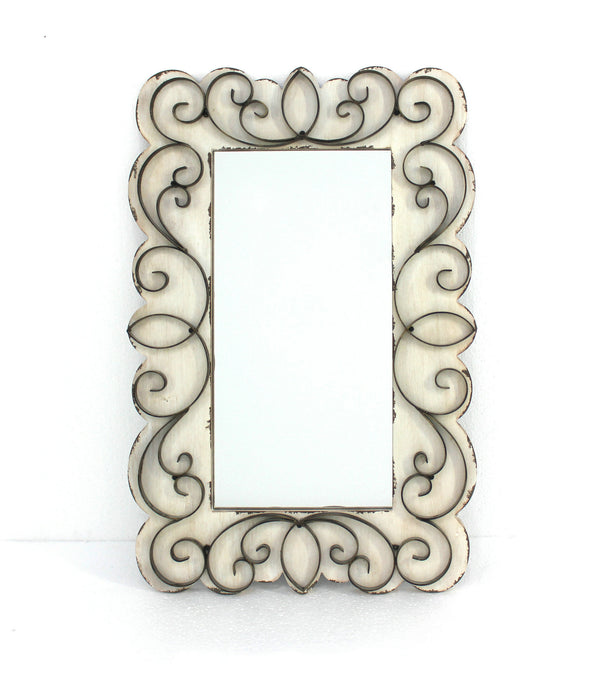 32.75 x 21.75 x 1.25 White Vintage Decorative Wood & Metal  Wall Mirror