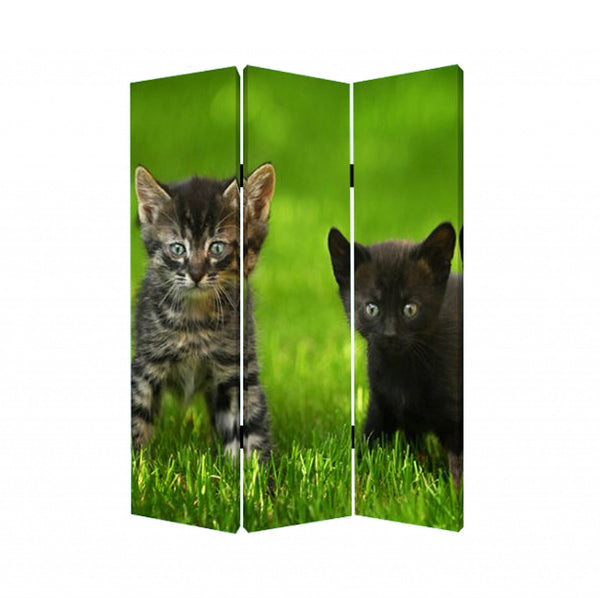 1 x 48 x 72 Multi Color Wood Canvas Curious Cat  Screen