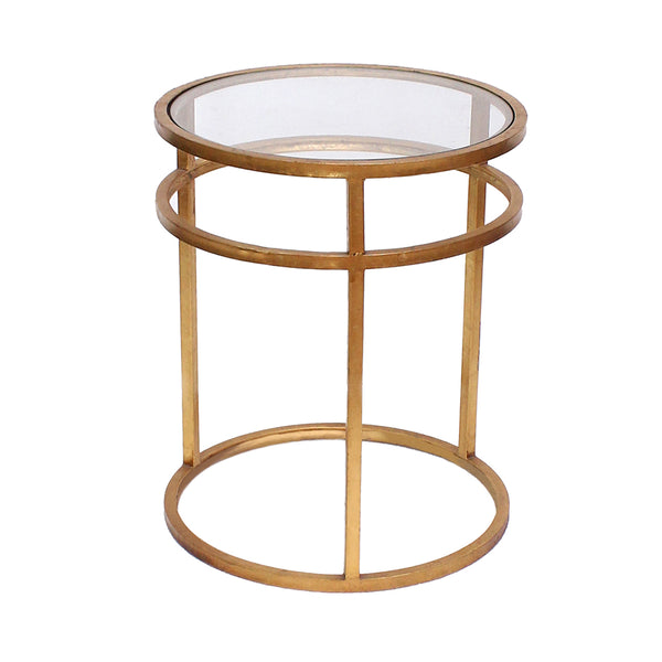 Minimalist Modern Gold and Glass Round Side End Table