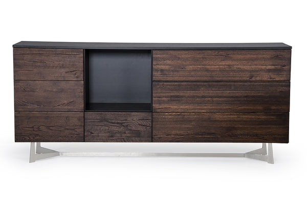 34' Dark Aged Oak Veneer  Steel  and Wood Buffet