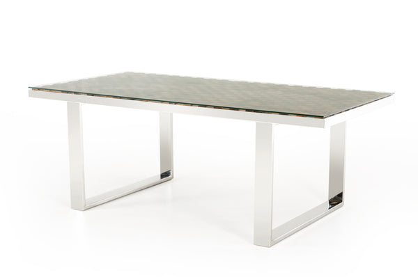 30' Wood Mosaic  Steel  and Glass Dining Table