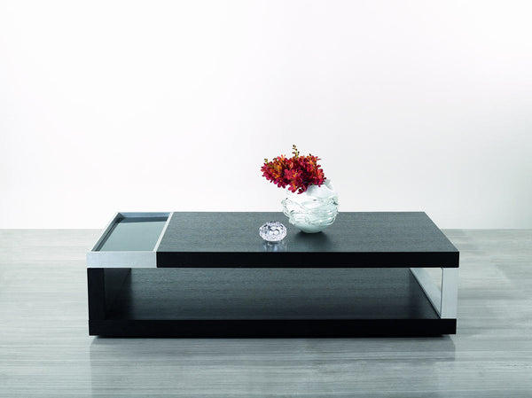 13' Black Oak Veneer  Glass  and Aluminum Coffee Table