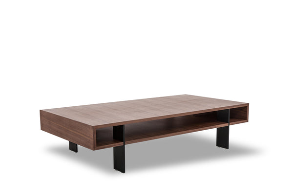 13' Walnut Veneer and Aluminum Coffee Table