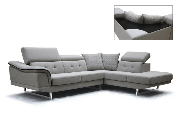 32' Grey Fabric  Foam  Wood  and Steel Sectional Sofa