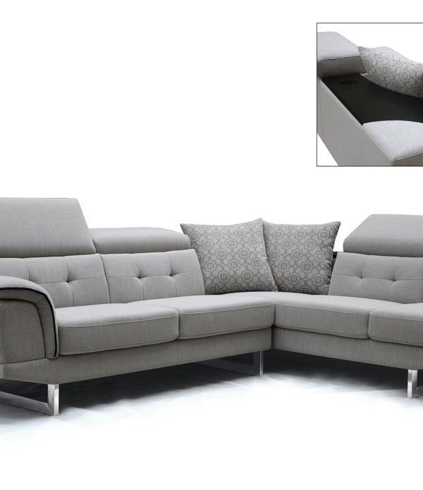 32' Grey Fabric  Foam  Wood  and Steel Sectional Sofa