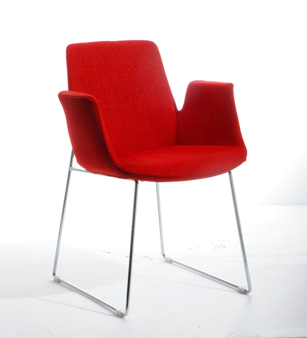 33' Red Polyester Fabric and Metal Dining Chair