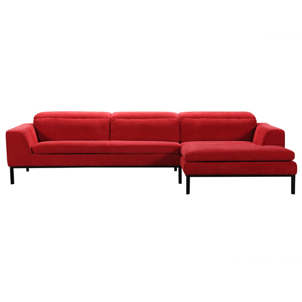 28' Red Fabric and Wood Sectional Sofa