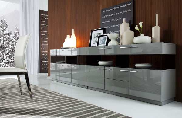 33' Grey High Gloss Glass Buffet