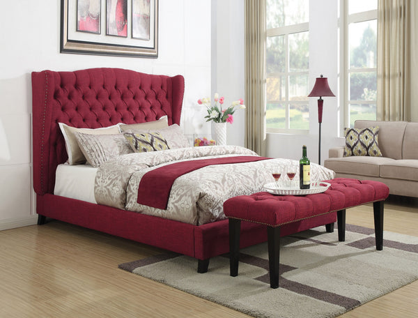 96" X 69" X 60" Queen Red Linen Bed