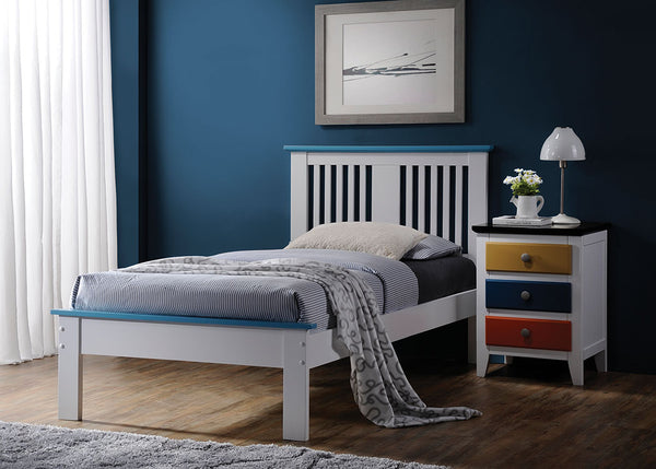 Queen Bed, White & Blue - Poplar Wood White & Blue