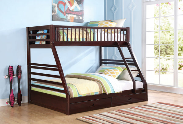 83' X 63' X 65' Espresso Pine Wood Twin XL Over Queen Bunk Bed