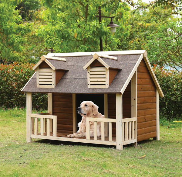 45" X 50" X 40" Cream And Oak Pet House