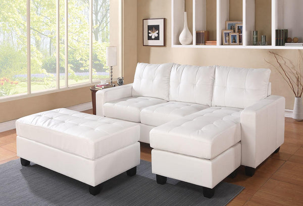 83' X 57' X 35' White Bonded Leather Match Sectional Sofa With Ottoman