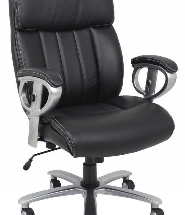 Office Chair With Pneumatic Lift, Black Bonded Leather Match - Bonded Leather, Pvc, Meta Black Blm