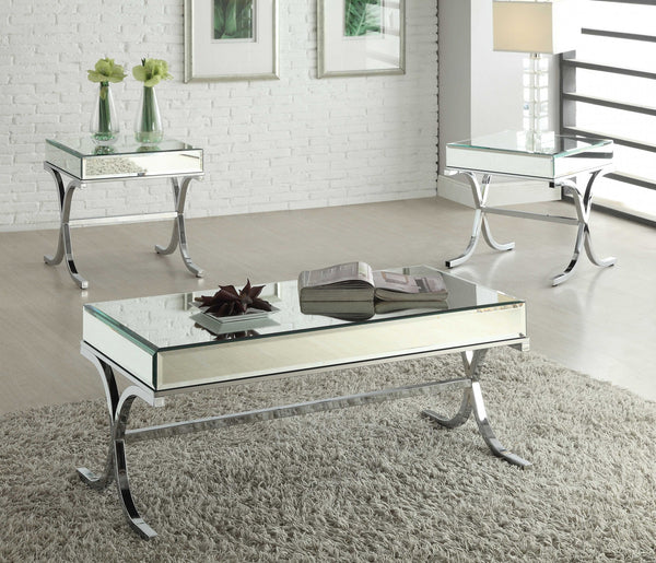 42' X 21' X 19' Mirrored Top And Chrome Coffee Table