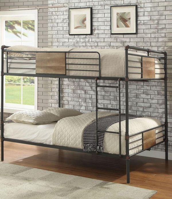 83' X 65' X 68' Sandy Black  Dark Bronze HandBrushed Queen Over Queen Bunk Bed