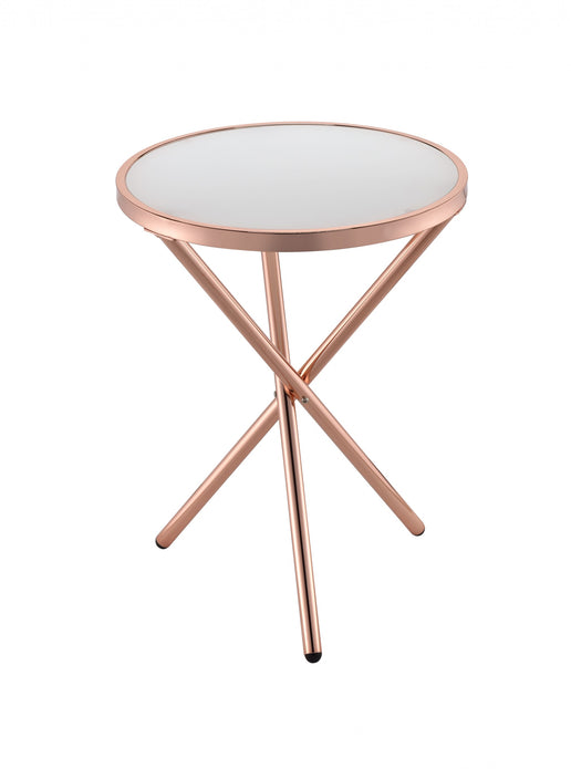 Glamorous White and Rose Gold Frosted Glass Top Side Table