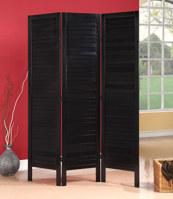 3-Panel Wooden Screen, Black - Pine Black