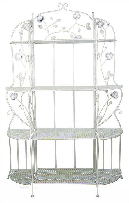 Antiqued White Floral 4 Shelf Bakers Rack