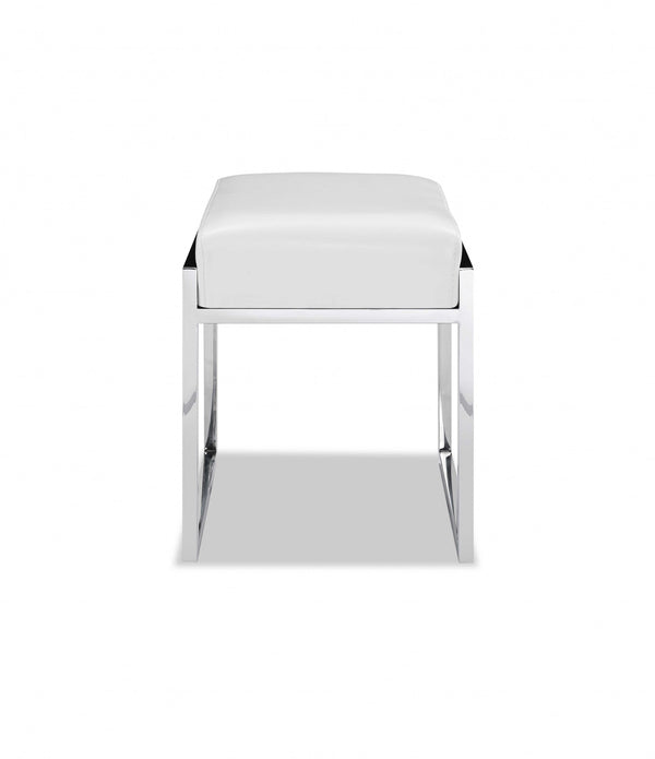 Ottoman White Faux Leather Stainless Steel Base