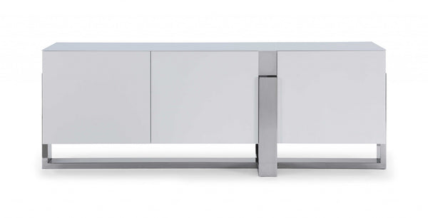 91 X 18 X 32 White Glass Steel Buffet