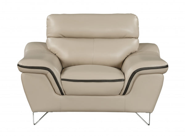 36" Beige Contemporary Leather Loveseat