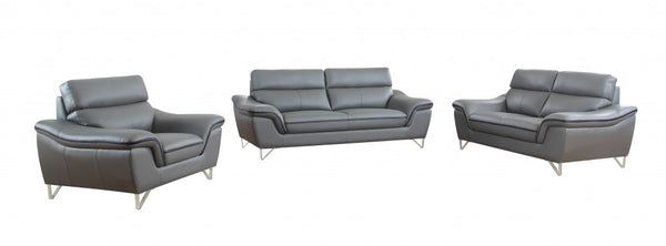 108" Charming Grey Leather Sofa Set