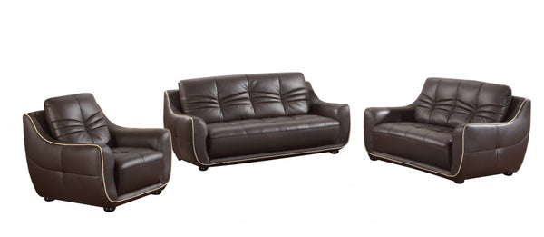 108" Elegant Brown Leather Sofa Set