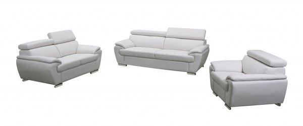 114" Captivating White Leather Sofa Set