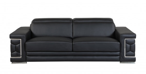 89" Sturdy Black Leather Sofa