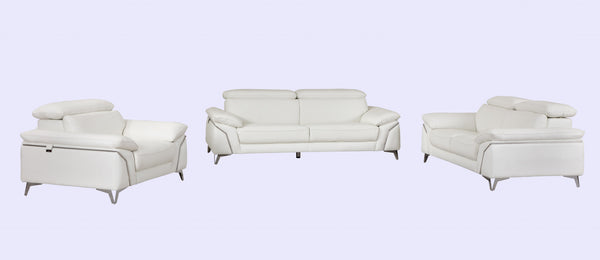 93" White Leather Sofa Set