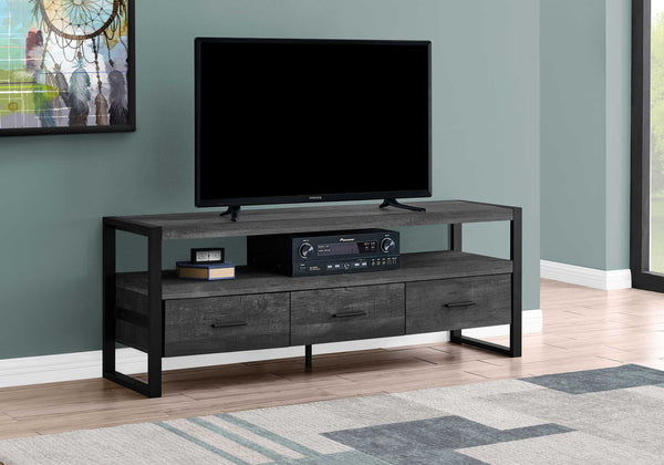 21.75" Black Particle Board Hollow Core & Black Metal TV Stand with 3 Drawers