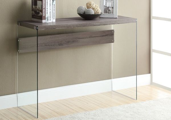 15.75" x 44" x 32" Dark Taupe Clear Particle Board Tempered Glass  Accent Table