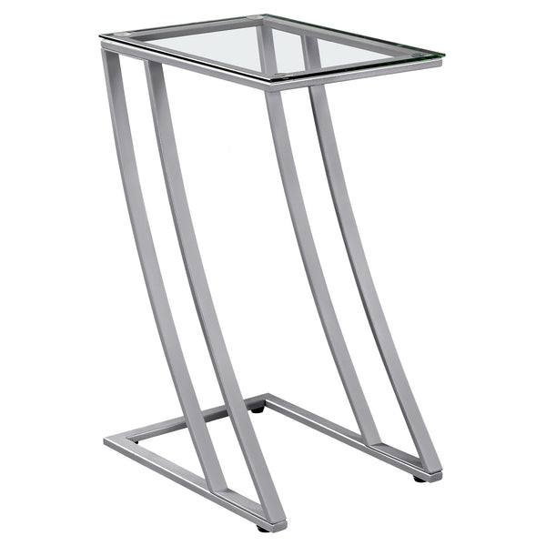 15.75" x 12" x 24" Silver Clear Metal Tempered Glass Accent Table