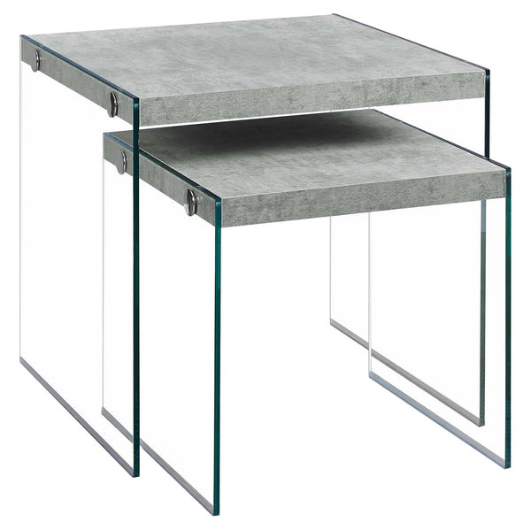 35.5" x 35.5" x 35.5" Grey Clear Particle Board Tempered Glass  2pcs Nesting Table Set