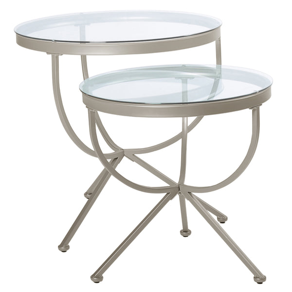 44" x 44" x 44.5" Clear Tempered Glass and Silver Metal Nesting Table Set -  Set of 2