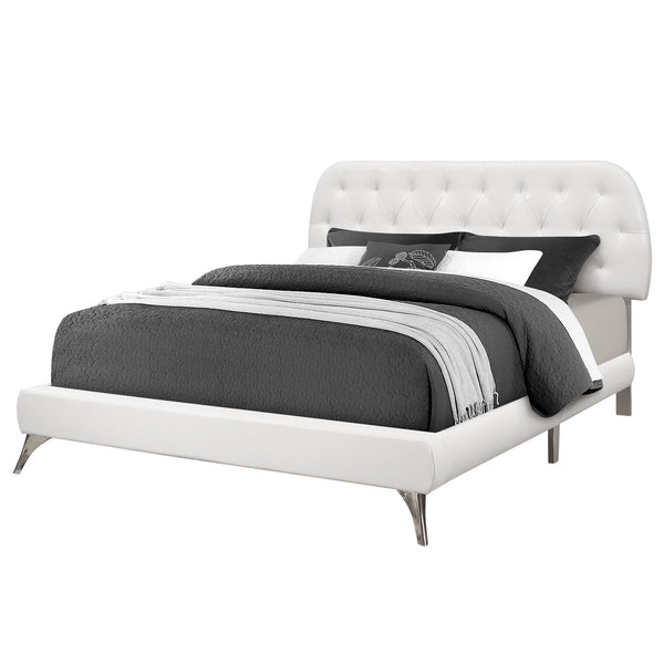 70.5" x 87.25" x 45.25" White Foam Solid Wood Leather Look  Queen Sized Bed With Chrome Legs