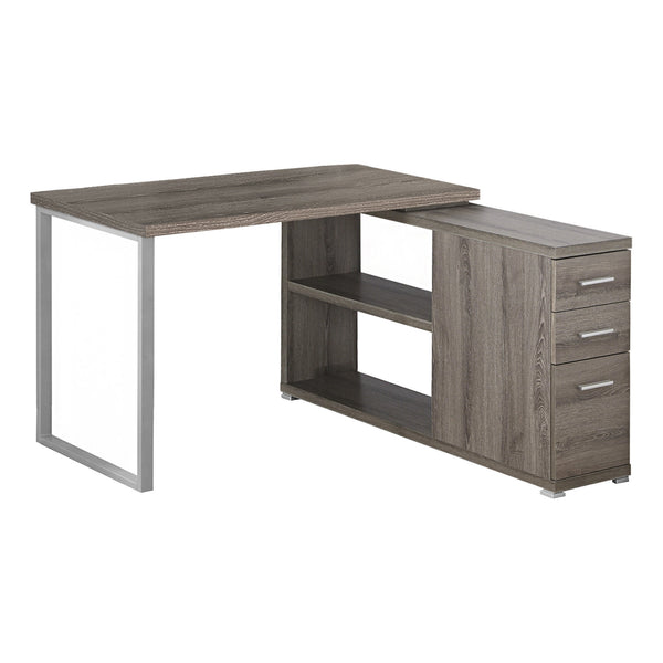 47.25" x 47.25" x 29.5" Dark Taupe Silver Particle Board Hollow Core Metal  Computer Desk With A Hollow Core