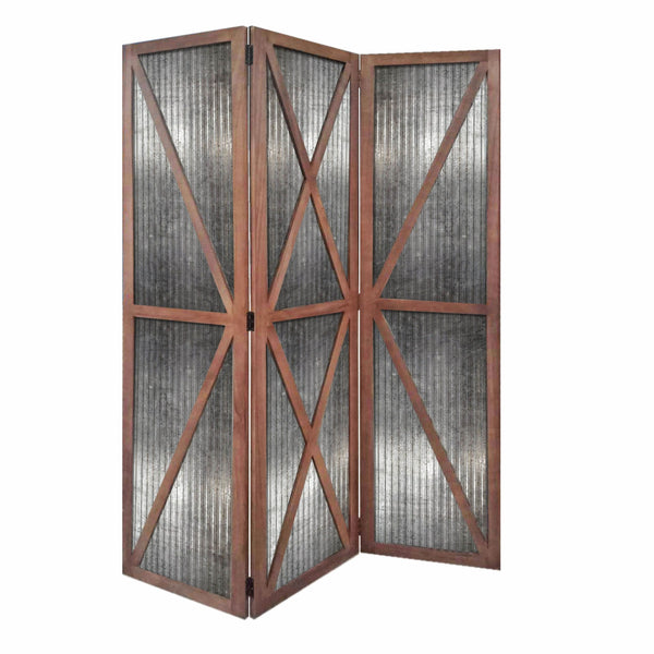 47 x 1.5 x 67 Silver And Brown Wood And Metal Industrial - Screen