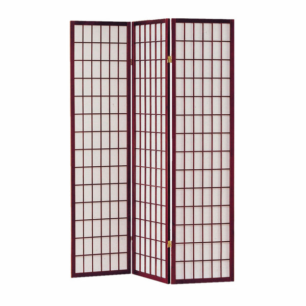 51 x 1 x 70 Cherry Brown Shoji And Wood  3 Panel Screen